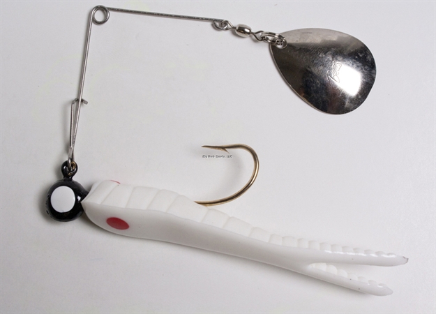 Picture of Betts Tackle Spin Split Tail Lure, 3", 1/4 Oz, White/Red Dot