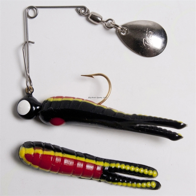 Picture of Betts Tackle Spin Split Tail Lure, 7/8", 1/50 Oz, Black/Yellow Stripe/Red Belly