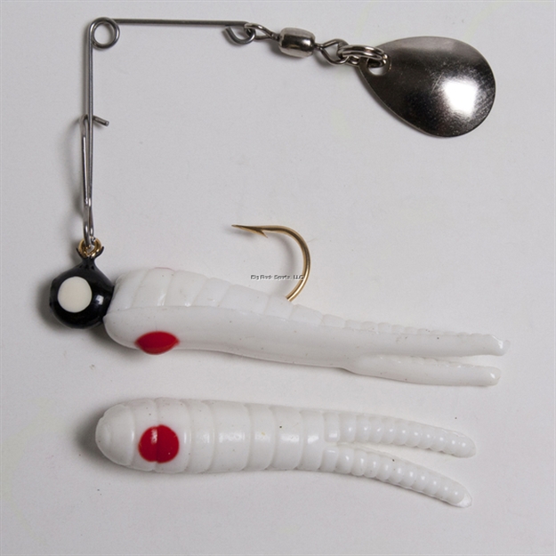 Picture of Betts Tackle Spin Split Tail Lure, 7/8", 1/50 Oz, White/Red Dot