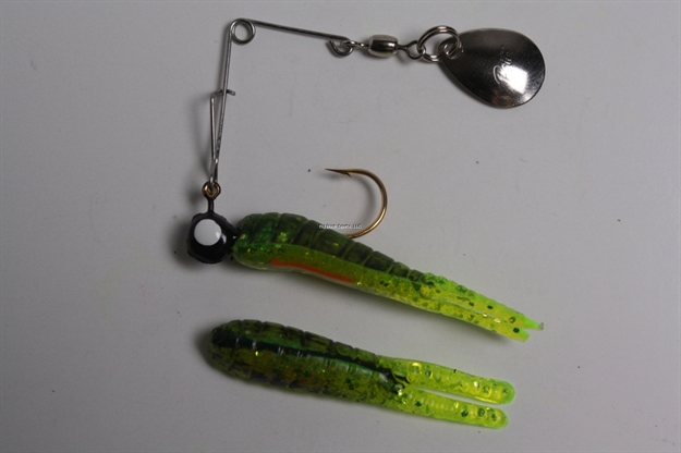 Picture of Betts Tackle Spin Split Tail Lure, 2", 1/8 Oz, Chartreuse Crawfish Glitter