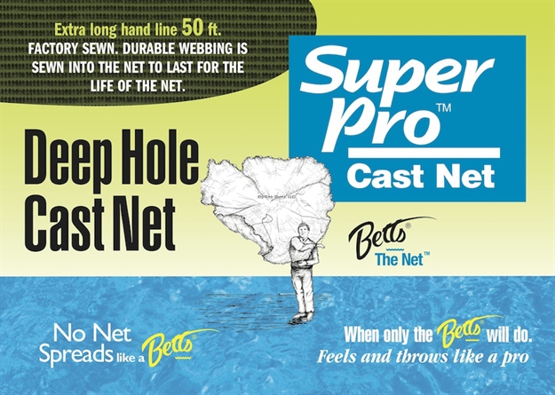 Picture of Betts Tackle Super Pro Deep Hole Mono Cast Net 10' 5/8" Mesh, Sewn-In Webbing,Lead Weights