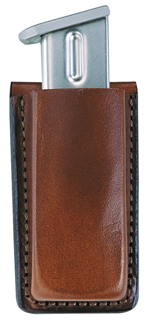 Picture of  Bianchi 10734 Open Top Mag Pouch  Single Tan Leather Belt Clip Compatible W/ 9Mm/10Mm/40/45 Belts 1.75" Wide 013527107343