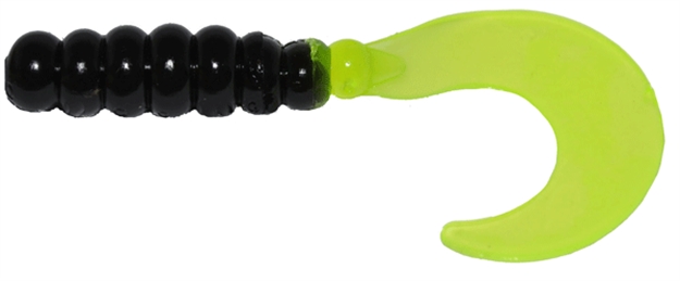 Picture of Big Bite Fat Grub Curl Tail, 2",, Black/Chartreuse, 10/Pack FG204 805104000945