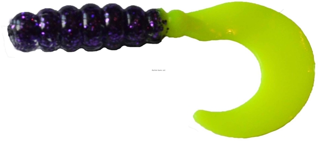 Picture of Big Bite Fat Grub Curl Tail, 2",, Purple Glitter Opaque Chartreuse, 10/Pack