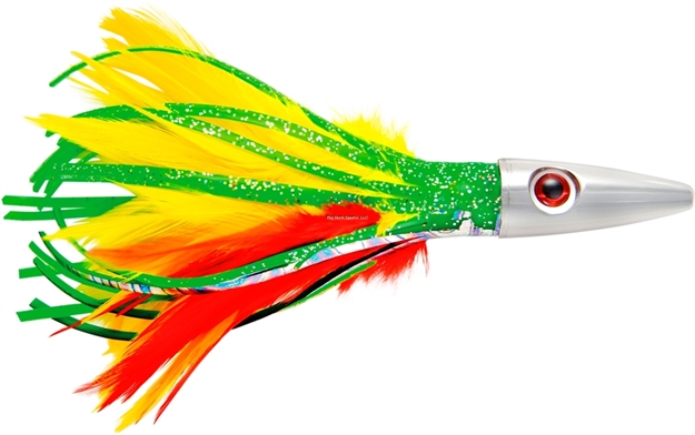 Picture of Billy Baits Ahi Slayer Trolling Lure, Rigged & Ready, Dolphin Feather Skirt, 7/0 Hook, 100 LB Mono, 6 FT