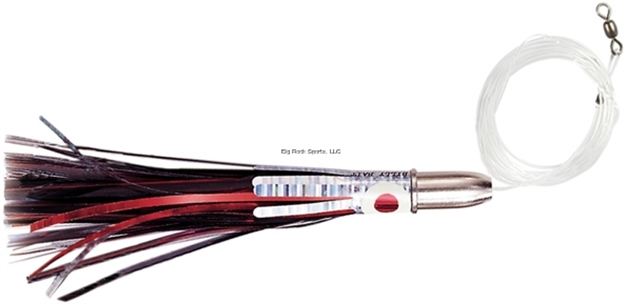 Picture of Billy Baits Double Cavitator Trolling Lure Rigged & Ready, Black/Red Skirt, 7/0 Hook, 100 LB Mono, 6 FT
