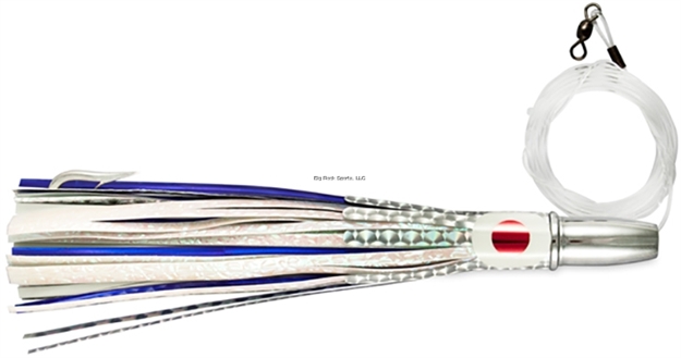 Picture of Billy Baits Double Cavitator Trolling Lure Rigged & Ready, Blue/White Skirt, 7/0 Hook, 100 LB Mono, 6 FT