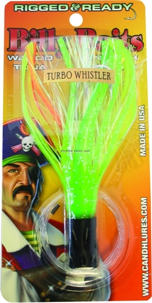 Picture of Billy Baits Magnum Turbo Whistler Trolling Lure, Rigged & Ready, Grn/Chartr/Orag/Perl, 2 OZ Head, 7/0 Hook, 100 LB Mono, 6 FT