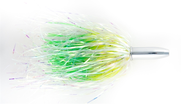 Picture of Billy Baits Mini Turbo Slammer Trolling Lure,  Pearl/Chrtrs/Greenfiretip, Concave Head, 5.5 IN