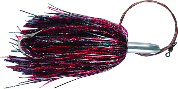Picture of Billy Baits Mini Turbo Slammer Trolling Lure, Rigged & Ready, Black-Red/Red, 7/0 Hook, 135 LB Afw Cable, 3 FT