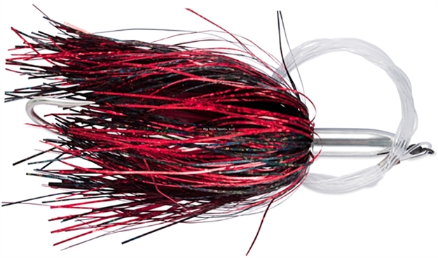 Picture of Billy Baits Mini Turbo Slammer Trolling Lure, Rigged & Ready, Black-Red/Red, Concave Head, 7/0 Hook, 100 LB Mono, 6 FT