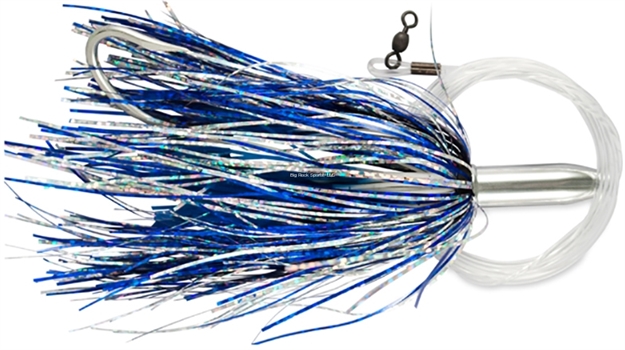 Picture of Billy Baits Mini Turbo Slammer Trolling Lure, Rigged & Ready, Blue Silver/Blue Firetip, Concave Head, 7/0 Hook, 100 LB Mono, 6 FT