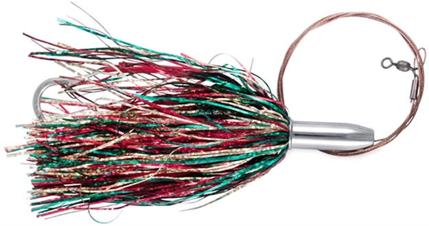 Picture of Billy Baits Mini Turbo Slammer Trolling Lure, Rigged & Ready, Green/Gold/Red/Red, 17/0 Hook, 135 LB Afw Cable, 3 FT