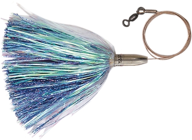 Picture of Billy Baits Mini Turbo Slammer Trolling Lure, Rigged & Ready, Pearl/Blue Shimmer Trolling Lure,, 7/0 Hook, 135 LB Afw Cable, 3 FT