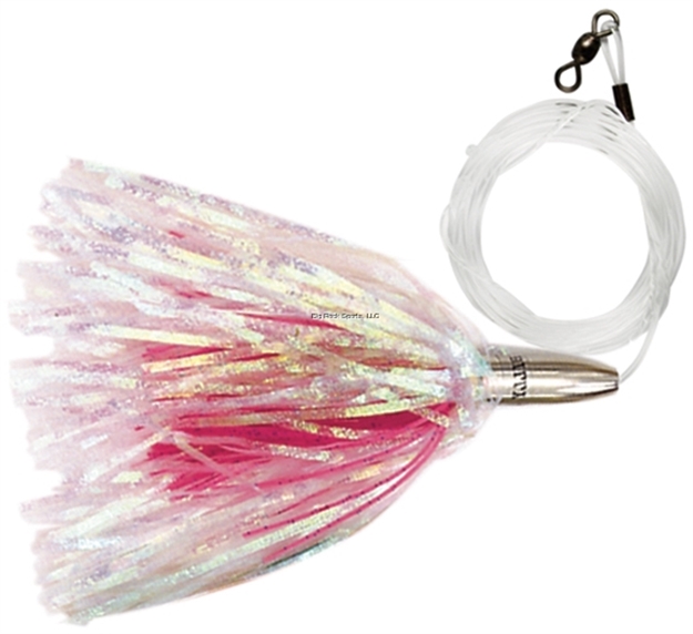 Picture of Billy Baits Mini Turbo Slammer Trolling Lure, Rigged & Ready, Pearl/Pink, Concave Head, 7/0 Hook, 100 LB Mono, 6 FT