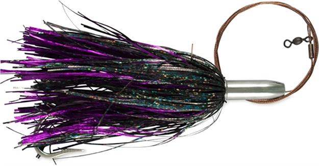 Picture of Billy Baits Mini Turbo Slammer Trolling Lure, Rigged & Ready, Purple Shimr/Black Shimr, 7/0 Hook, 135 LB Afw Cable, 3 FT