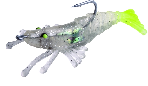 Picture of Billy Bay Halo Perfect Sinker Shrimp, 1/4 Oz, Clear Sparkle/Chartreusetail, 3/Pack