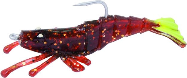 Picture of Billy Bay Halo Perfect Sinker Shrimp, 1/4 Oz, Rootbeer/Chartreuse Tail, 3/Pack