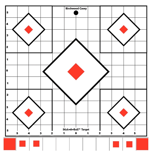 Picture of  Birchwood Casey 33922 Stick-A-Bull Sight-In Self-Adhesive Paper White/Red 12" 5-Diamond 5 Pack 029057339222