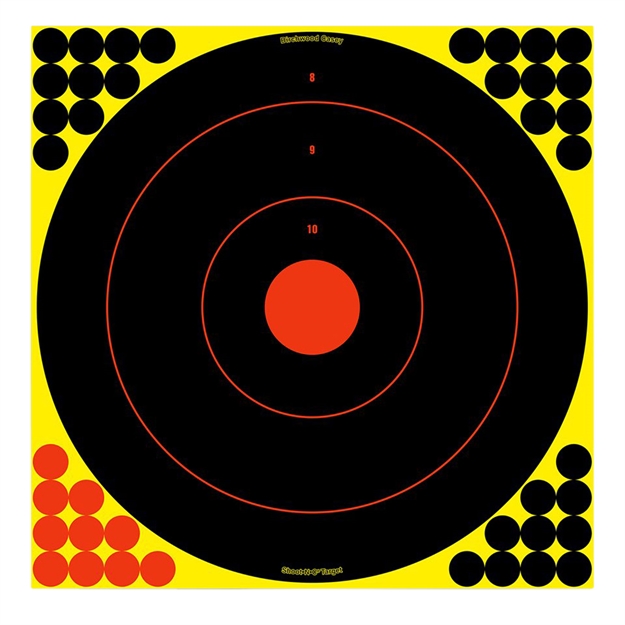 Picture of  Birchwood Casey 34170 Shoot-N-C Reactive Target Self-Adhesive Paper Black/Yellow/Red 17.25" Bullseye 100 Pack 029057341706