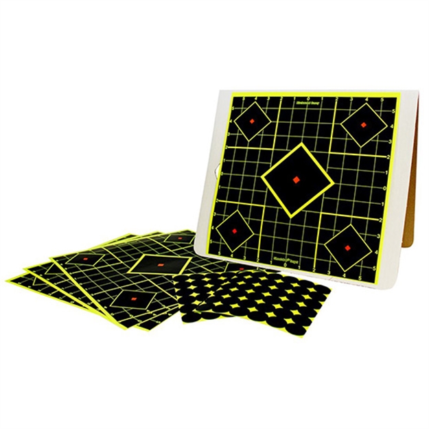 Picture of  Birchwood Casey 34202 Shoot-N-C Reactive Target Kit Self-Adhesive Paper Black/Yellow 12"X12" 5-Diamond 4 Pack