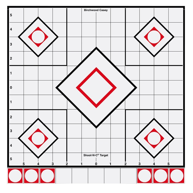 Picture of  Birchwood Casey 34219 Shoot-N-C Reactive Target Self-Adhesive Paper White/Red 12" 5-Diamond 5 Pack 029057342192