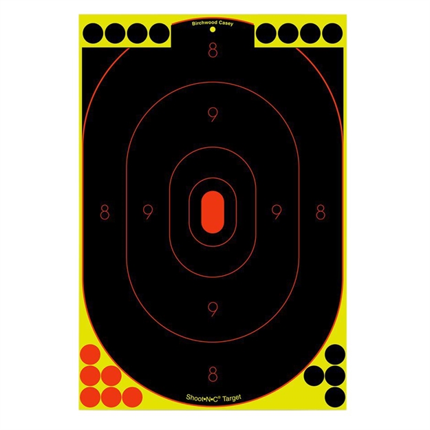 Picture of  Birchwood Casey 34617 Shoot-N-C Reactive Target Self-Adhesive Paper Black/Yellow/Red 12"X18" Oval Silhouette 12 Pack 029057346176