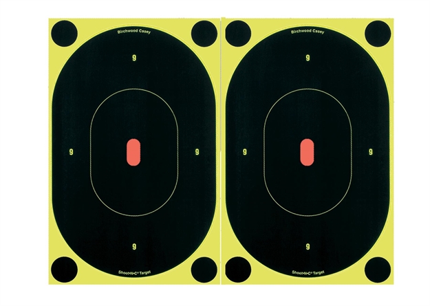 Picture of  Birchwood Casey 34710 Shoot-N-C Reactive Target Self-Adhesive Paper Black/Yellow 7" Oval Silhouette 6 Pack