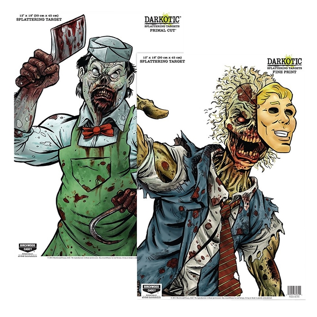 Picture of Birchwood Casey 35638 Darkotic Primal Cut Zombie Butcher/Lawyer Hanging Paper All Firearms 12" X 18" Impact Enhancement Splatter 8 Targets 029057356380 -