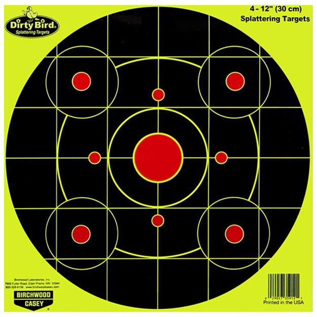 Picture of  Birchwood Casey 35912 Dirty Bird Sight-In Circle Paper Hanging Pistol/Rifle 12" Black/Red 4 Per Pkg 029057359121