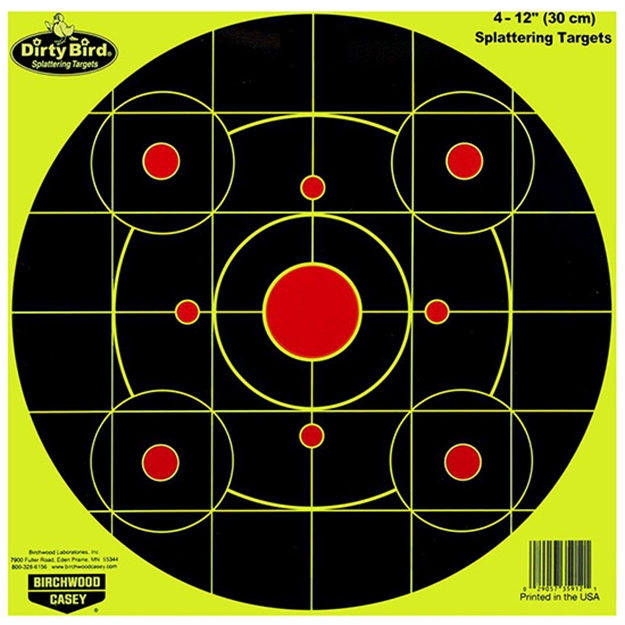 Picture of  Birchwood Casey 35925 Dirty Bird  12" Bullseye Paper Hanging Pistol/Rifle Black/Yellow 25 Per Pkg 029057359251