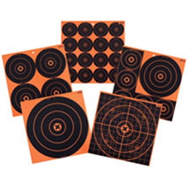 Picture of  Birchwood Casey 36348 Big Burst Revealing Target Self-Adhesive Paper Black/Orange 3" Bullseye 48 Pack 029057363487
