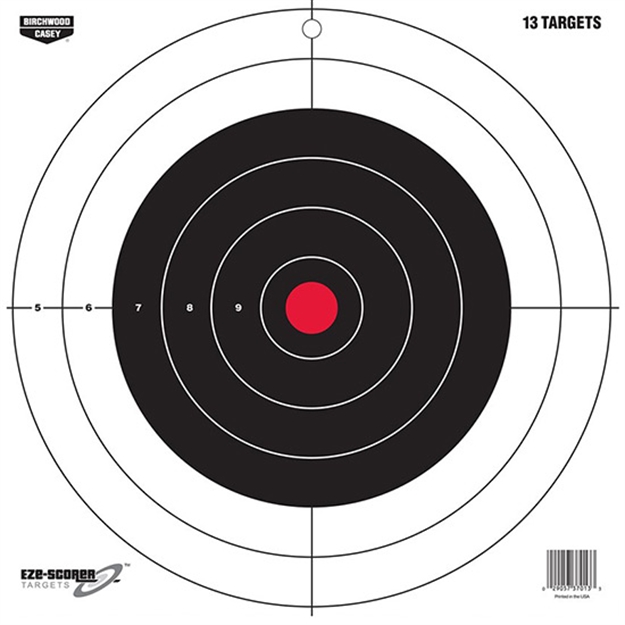 Picture of  Birchwood Casey 37013 Eze-Scorer  12" Bullseye Paper Hanging Pistol/Rifle Black/Red 13 Per Pkg