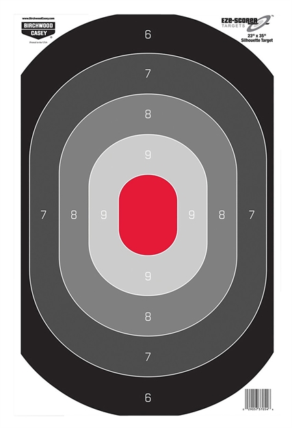 Picture of  Birchwood Casey 37053 Eze-Scorer Silhouette Oval Target Hanging Paper All Firearms 23" X 35" Black/Gray/Red 5 Targets 029057370539