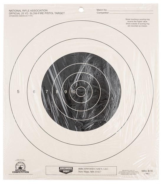 Picture of Birchwood Casey 37350 Nra 25 Yd. Slow-Fire Pistol Target Bullseye Hanging Paper 25 Per Pack
