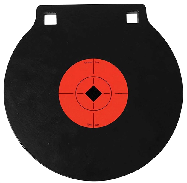 Picture of  Birchwood Casey 47604 World OF Targets Double Hole 8" Pistol/Rifle Black/Orange Ar500 Steel Circle W/Crosshair & Diamond 0.38" Thick Hanging