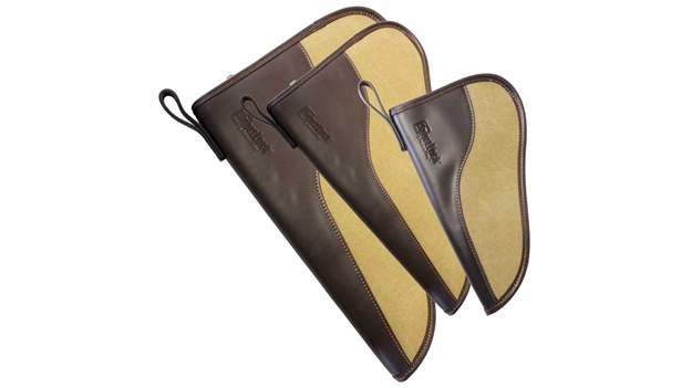 Picture of  Birchwood Casey 06483 Sportlock Handgun Case Made OF Tan Canvas With Brown Leather Trim, Fleece & Foam Padding 6" H X 8" W X 1" D Interior Dimensions