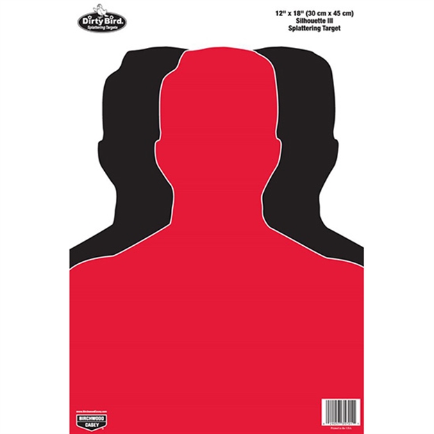 Picture of  Birchwood Casey 35701 Dirty Bird  Silhouette Tagboard Hanging Pistol 12" X 18" Black/Red White Impact Splatter 100 Per Pkg