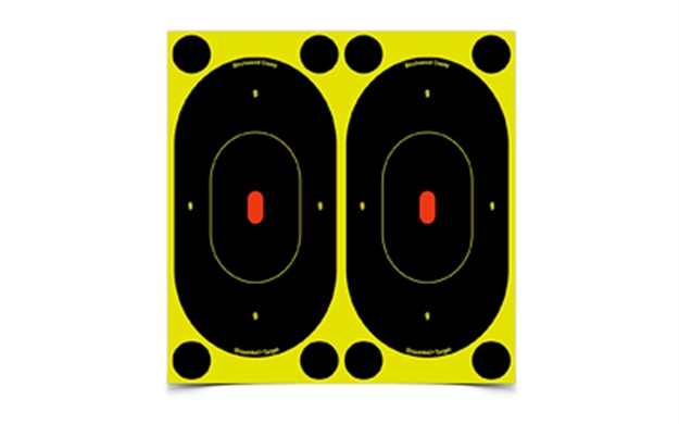 Picture of  Birchwood Casey 34710 Shoot-N-C Reactive Target Self-Adhesive Paper Black/Yellow 7" Oval Silhouette 6 Pack 029057347104