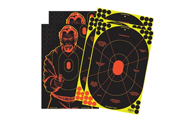 Picture of  Birchwood Casey 34630 Shoot-N-C Reactive Target Combo Pack Self-Adhesive Paper Multi Color 12"X18" Oval Silhouette/Bad Guy 5 Pack