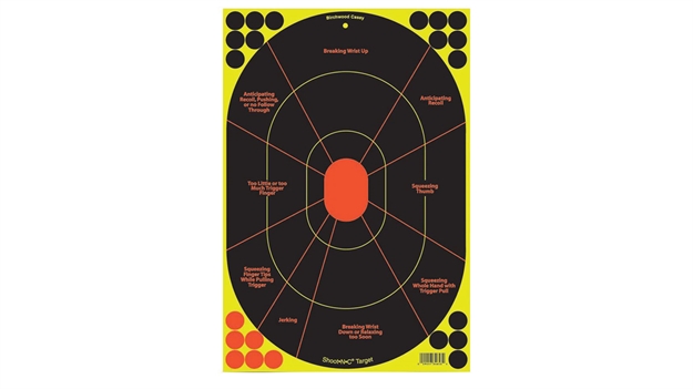 Picture of  Birchwood Casey 34657 Shoot-N-C Reactive Target Bullseye Adhesive Paper Target 12" X 18" 40 Per Pkg 029057346572