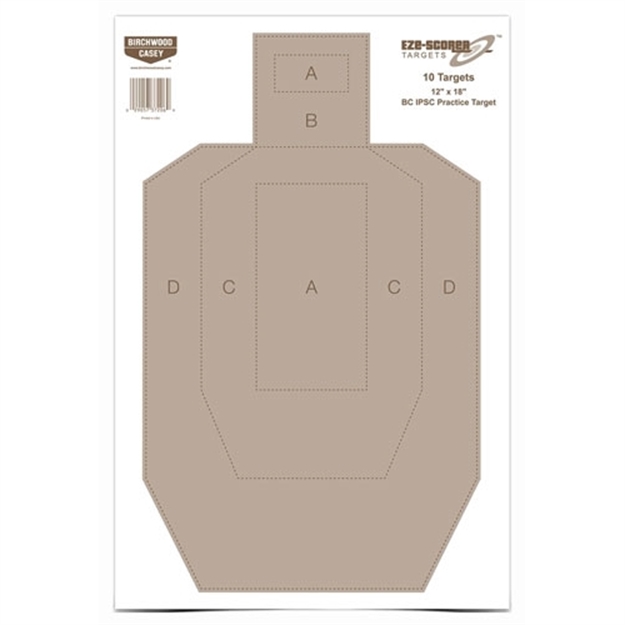 Picture of  Birchwood Casey 37206 Eze-Scorer  Ipsc Silhouette Paper Hanging Universal 12" X 18" Tan 10 Pk.