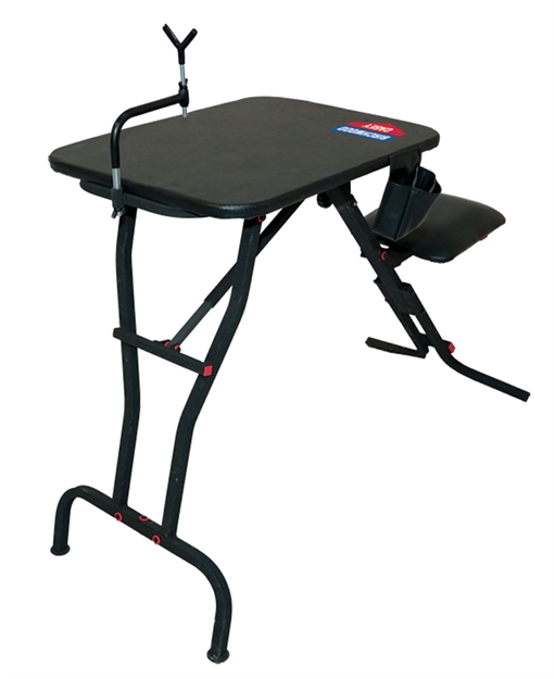 Picture of Birchwood Casey Msb100 Ultra Steady Shooting Bench Black Steel, Folding Seat, Pockets & Adjustable Rubber Coated Gun Rest 21" W X 28" L BC-MSB100 888151026533