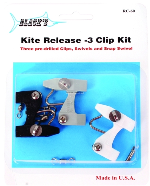 Picture of Black Marine Kite Release Clip Kit/Black W/3 Pre-Drilled Clips #5,#7 Swivels & Snap Swivels