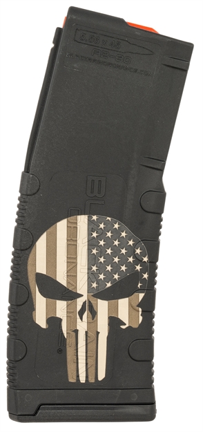 Picture of Black Rain Ordnance Mag30punishw/Flag Magazine  30Rd 223 Rem/5.56 Nato Punisher American Flag Engraving Fits Ar-15 Platform BRO-MAG30-PUNISHW/FLAG