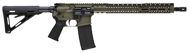 Picture of Black Rain Ordnance Browtpbgb Spec 15+ WE The People 5.56X45mm Nato 30+1 16", Green Battleworn With Deep Engraving, 15" Slim M-Lok, Magpul Grip/Carbine Stock, Castle Flash Hider BRO-WTP-BGB 697067868102