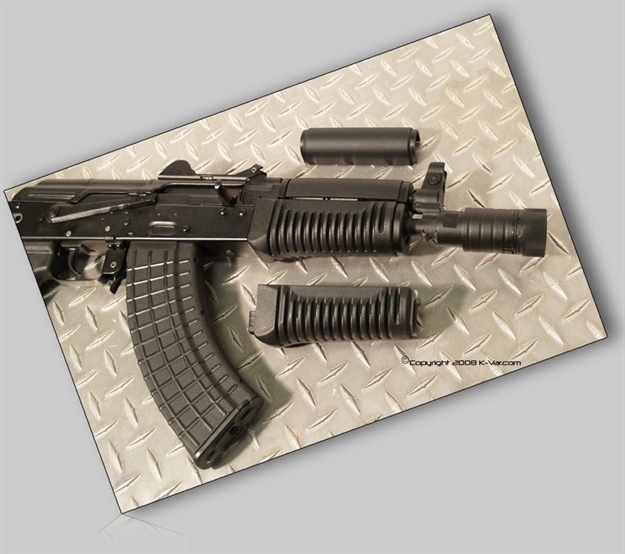 Picture of Black Ribbed Lower And Upper Hand Guards For Krinkov. Made IN Bulgaria