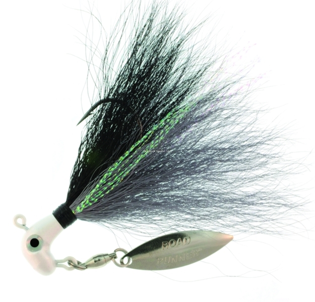 Picture of Road Runner Bucktail Pro Jig W/Spinner Pearl/Grey Throat/Black/Grey 1/8 OZ 1Pk BP-18-019