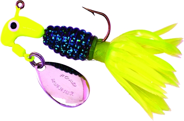Picture of Road Runner Crappie Thunder Jig W/Spinner, 1/16 Oz, Chartreuse/Junebug/Chartreuse Strip, Strip Card