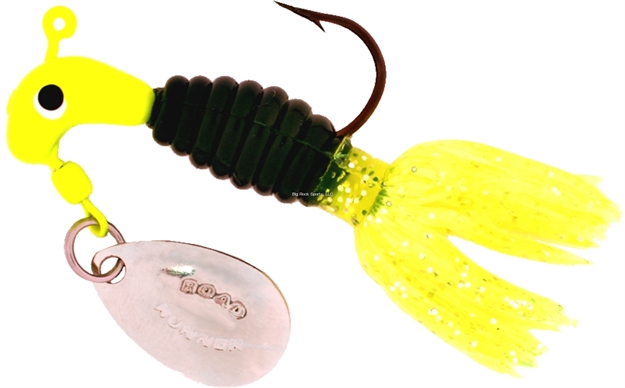 Picture of Road Runner Crappie Thunder Jig W/Spinner, 1/16 Oz, Chartreuse/Black/Chartreuse Strip, Strip Card